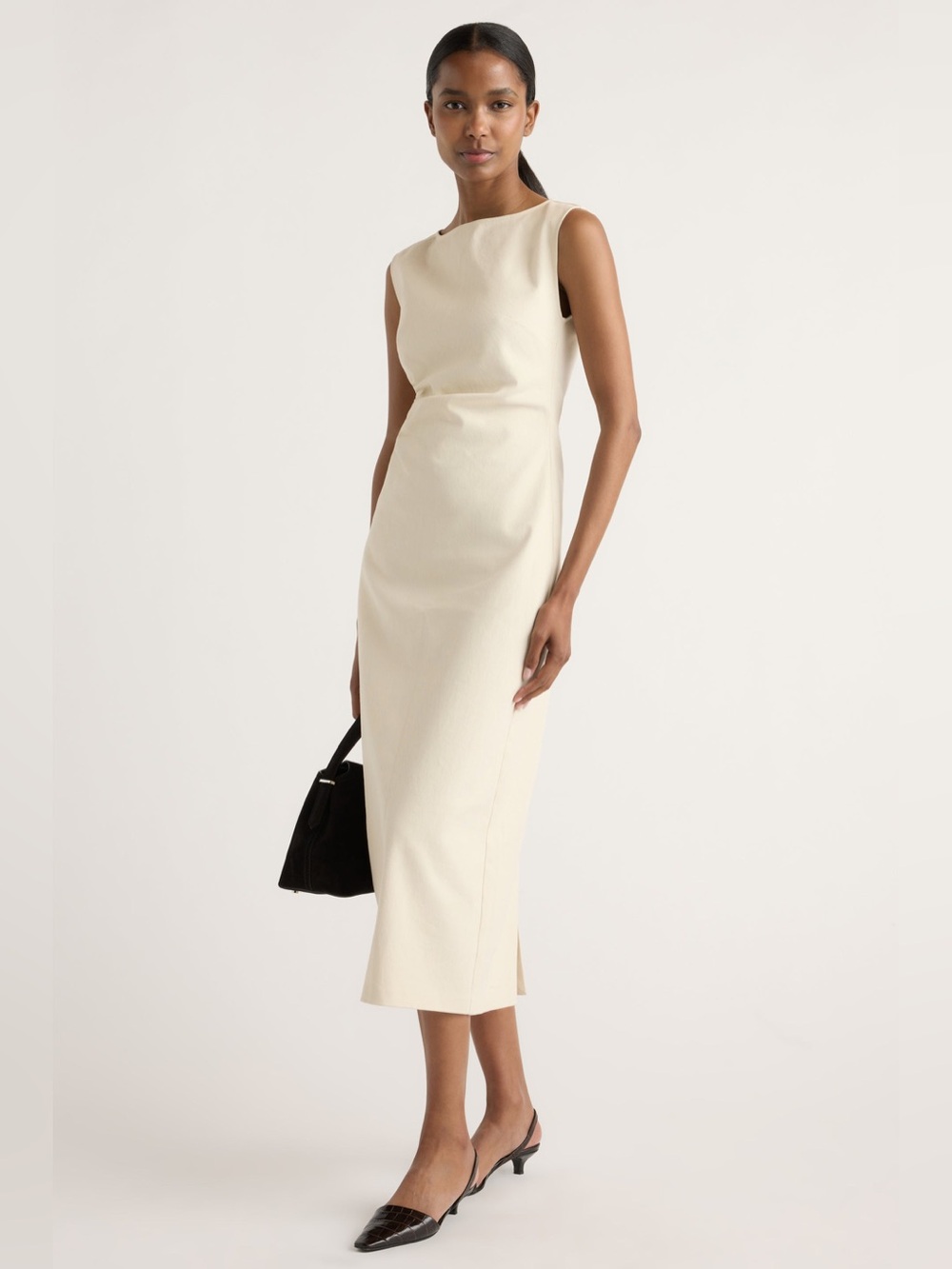 Modern Citizen Cream Midi Dress Elegant Minimalist Workwear Small